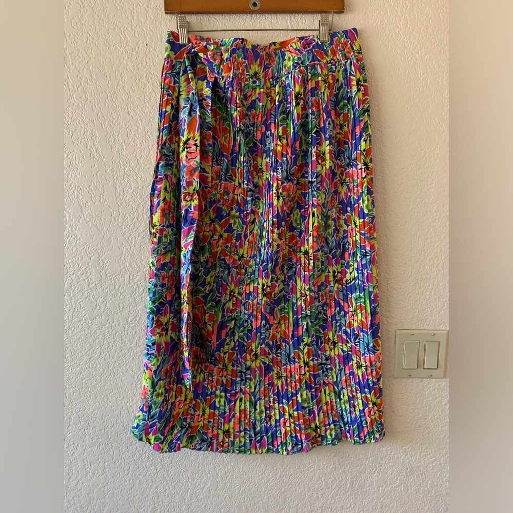 Violet Skies Colorful Floral Pleated Skirt.